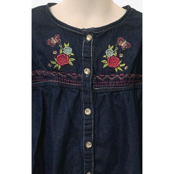 Real Love Girls Button Front Jean Shirt Size 4T Embroidered Flowers Long Sleeve - Picture 3 of 9